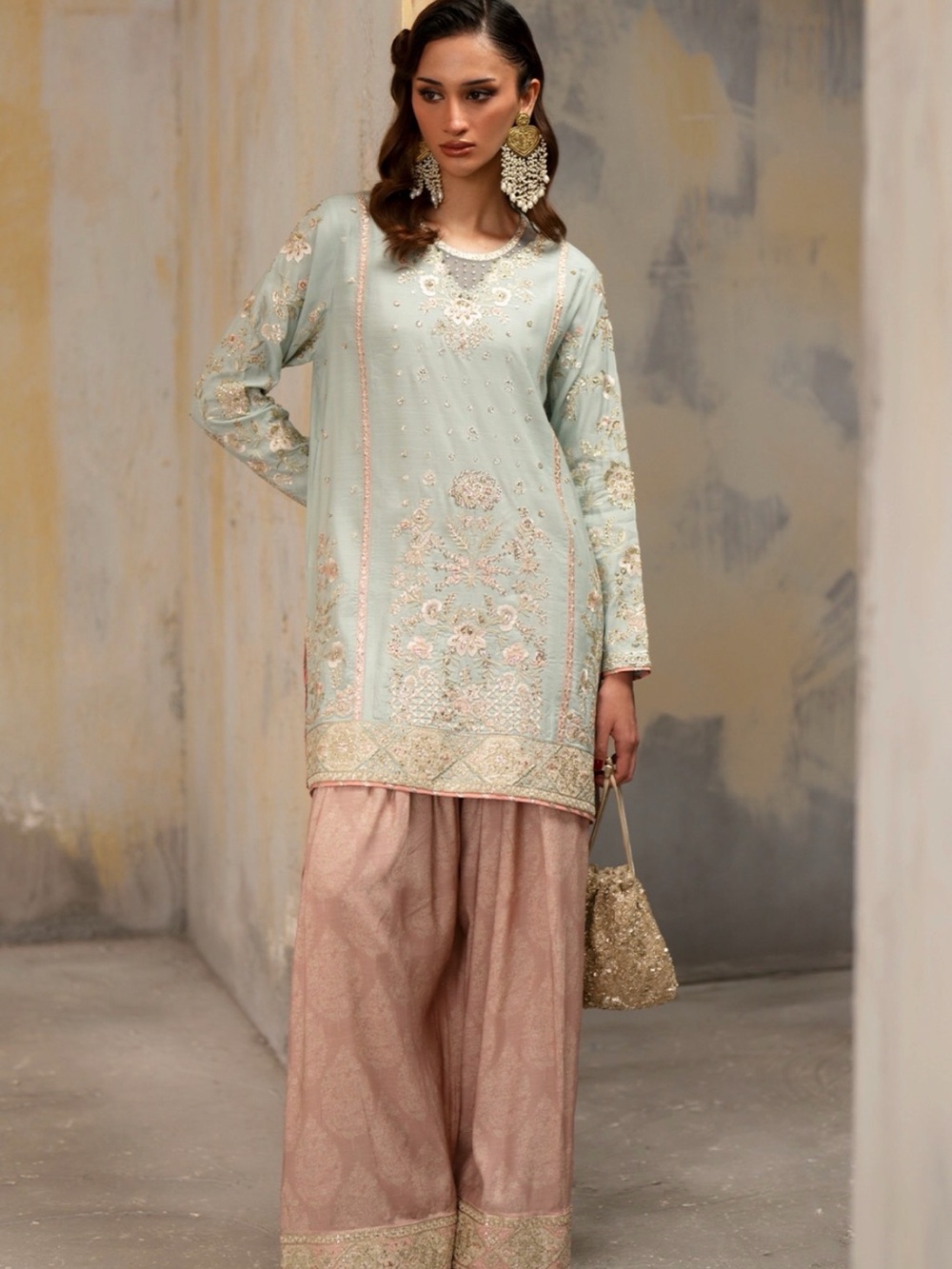 ETHNC Embroidered Mint Green & Blush Two-Piece Set